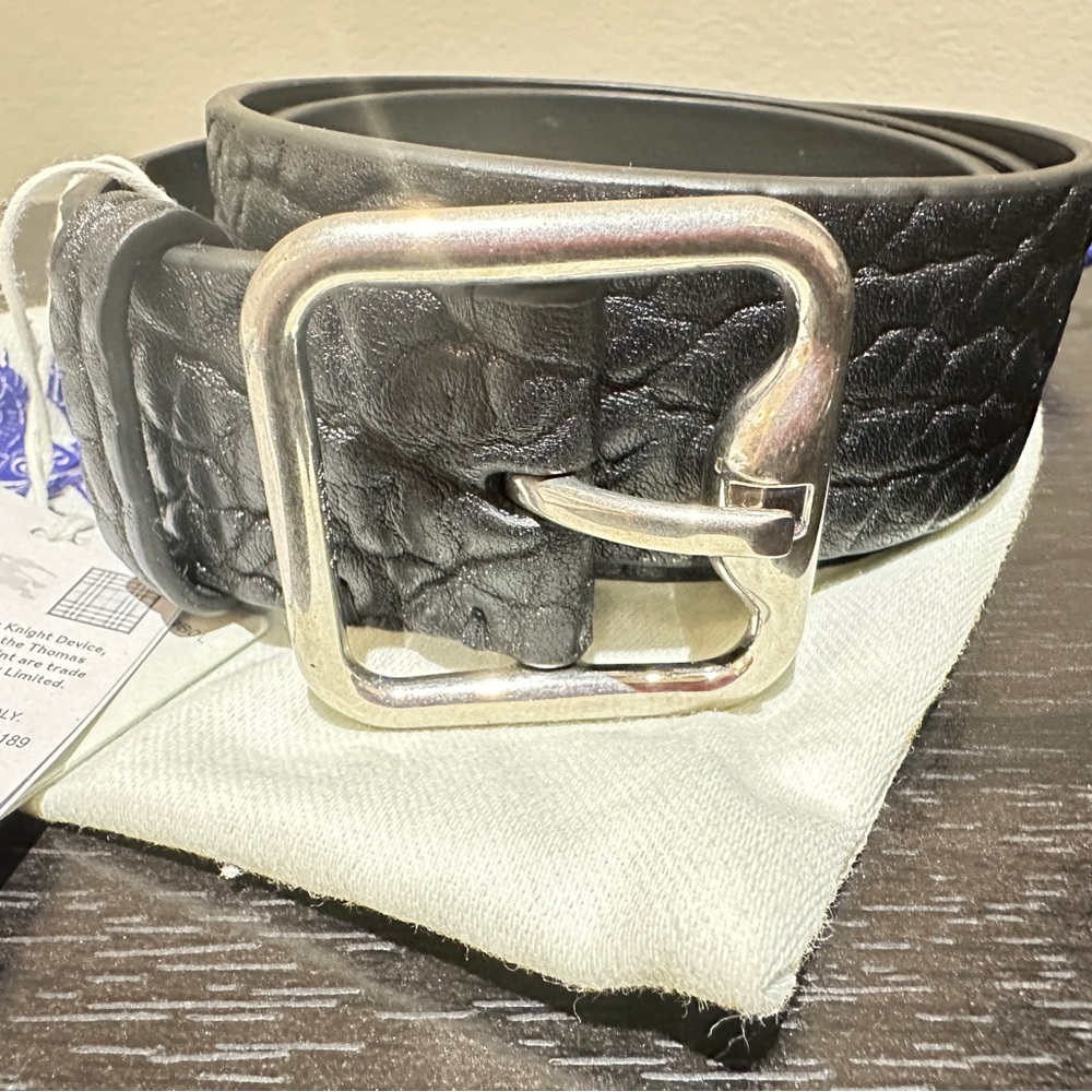 Burberry Black Leather Belt with Silver Buckle